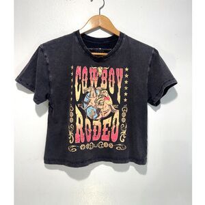 Inspired Culture cropped t shirt cowboy rodeo distressed western women S